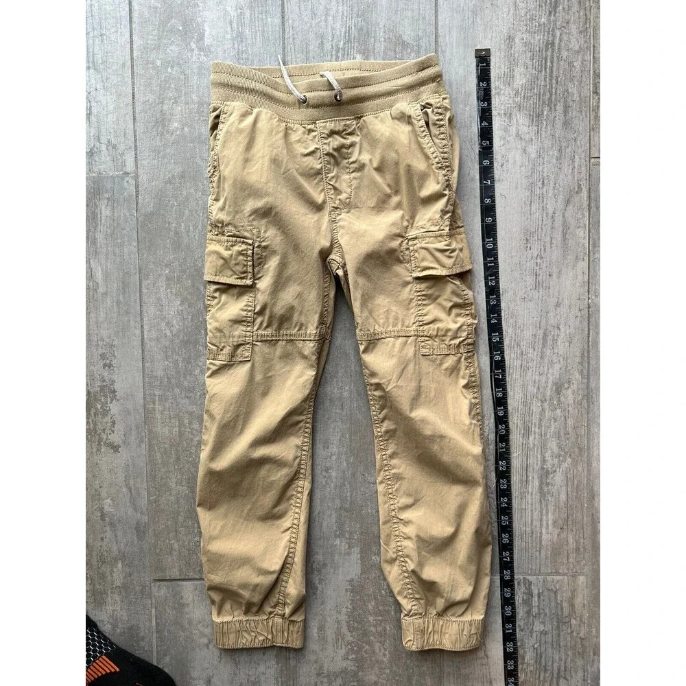 GAP Kids Cargo Jogger Pants Boys Youth Beige Tan Khaki Drawstring M 8-9 Regular